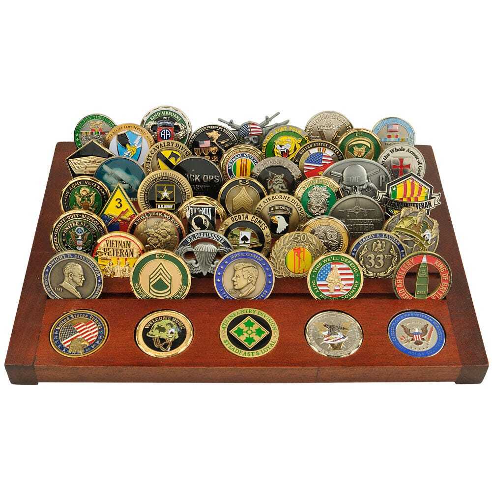 Challenge Coin Wood Display 68 Coins Devil Dog Depot