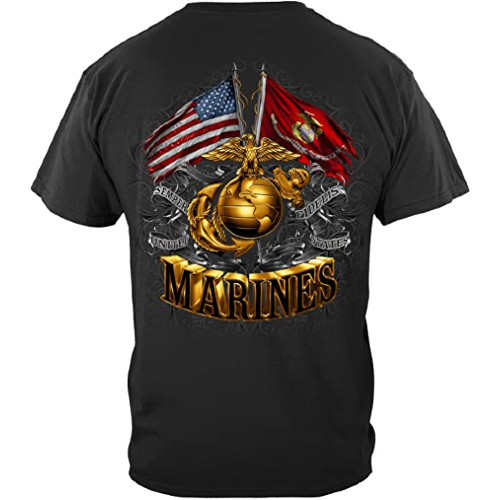 USMC & USA Double Flag Black Shirt - Devil Dog Depot